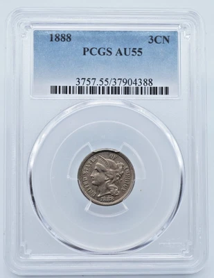 1888 Nickel Three 3 Cent PCGS AU 55 - U2019 - Image 1 of 4