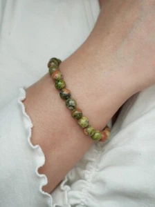 Nature Unakite Smooth Round Gemstone 6MM Beads Handmade Unisex Bracelets 6-8'' - Picture 1 of 13