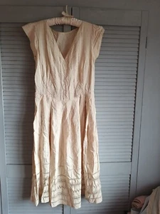 Antique Ivory Silk Lace Cutwork Tea Dress Hand Made Small - Picture 1 of 9