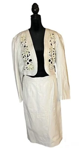 Vintage Retro Womens White Leather Jacket And Skirt Size Medium 80s? Rare - Picture 1 of 18