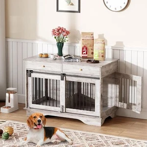 Large Dog Crate Furniture Heavy Duty Wooden Kennel with 2 Storage Draws & Door - Picture 1 of 8