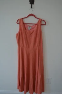 Papell Boutique linen aline midi dress, coral color, size 14, sleeveless - Picture 1 of 8
