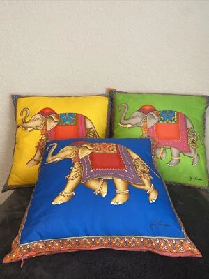 Jim Thompson Doble Cara Estampado Elefante Almohada 100% Seda Funda Lote de 3 Foto 1 de 4