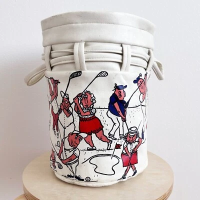 Vintage 50s Golf Illustration White Leather Bucket Handbag RARE Cartoon Funny - Image 1 of 4