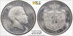 1899 Portugal Silver 1000 Reis Crown PCGS MS63 Brilliant White Jewel 2745 - Picture 1 of 5