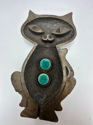 De colección Hierro Fundido Sólido Lego Metal Esmalte Gato Verde Cenicero Baratija Plato MCM Foto 1 de 4