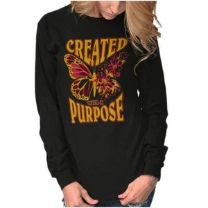 Motivation Created With A Purpose Butterfly Long Sleeve T Shirt Tees For Women - Picture 1 of 7