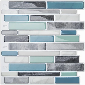 Self-Adhesive Kitchen Backsplash, Marble Look Decorative Tiles (10 Tiles) - Picture 1 of 12