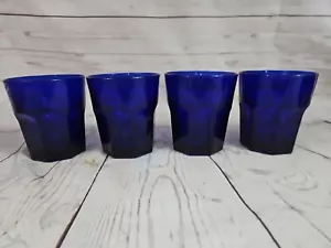 Set Of 4 Libbey Cobalt Blue Drinking Low Ball Tumblers 8 oz - Picture 1 of 11