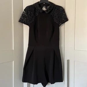 Womens Black Topshop Playsuit With Lace Detailing And Open Back - UK Size 8 - Picture 1 of 6