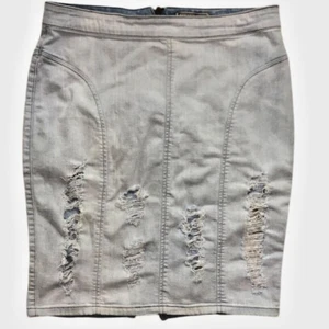 GUESS L Distressed Denim Pencil Skirt with Full Zip Back Edgy Streetwear - Picture 1 of 5