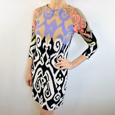 Vestido Tibi Talla XS 6 8 Multicolor Estampado Jazmín Ikat Jersey Cambio Diseñador de EE. UU. Foto 1 de 4