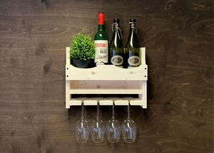 Botella de vino de madera Shabby Chic personalizada y barra con soporte para 4 vasos (4SC)EM - Imagen 1 de 3