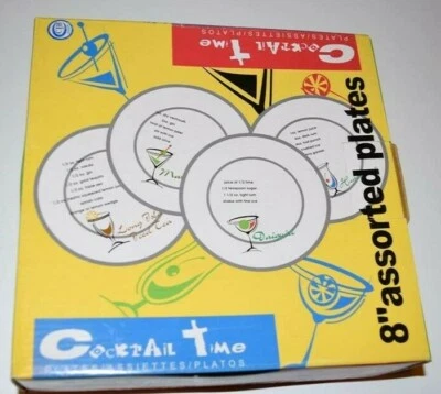 2 Libbey Cocktail Time (2 Boxes of 4 Plates) - 8 Different Drink Recipes 8" NIB - Image 1 of 4