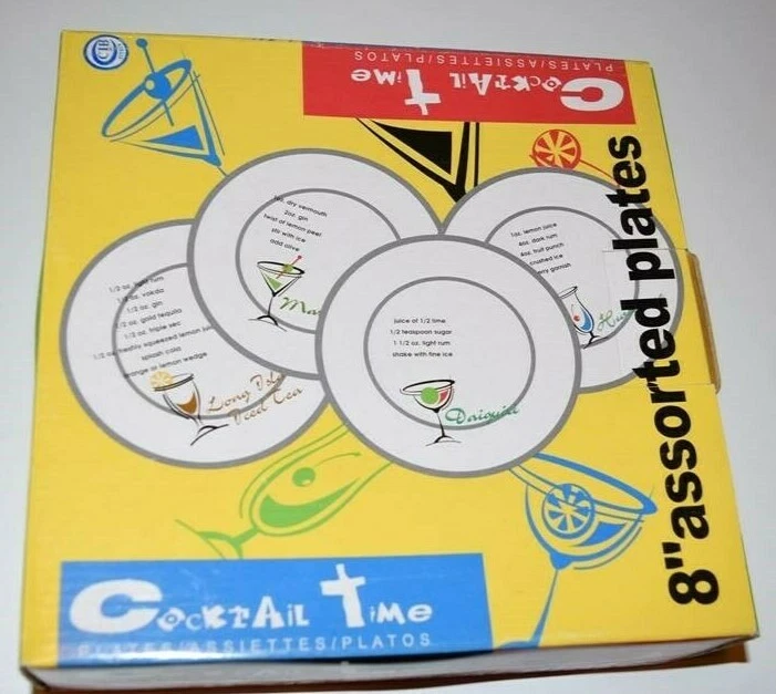 2 Libbey Cocktail Time (2 Boxes of 4 Plates) - 8 Different Drink Recipes 8" NIB - Image 1 of 4
