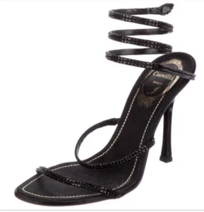 Rene Caovilla Damen-Sandalen Größe 37 schwarz Satin umlaufender Absatz gebraucht, in einwandfreiem Zustand - Bild 1 von 3