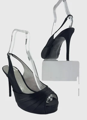 Rene Mancini Auténtico 6.5 EE. UU. 36.5 UE Negro Satinado Tacones Sandalias Zapatos Plataformas Foto 1 de 4