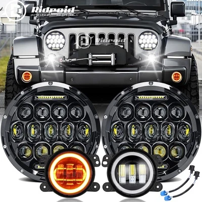 Faros proyectores LED redondos de 7"" + luces antiniebla de 4" para Jeep Wrangler JK 2007-2018 Foto 1 de 4