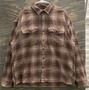 Abercrombie & Fitch Men’s XL Heavyweight Flannel Shirt Brown Shadow Plaid Button - Picture 1 of 8