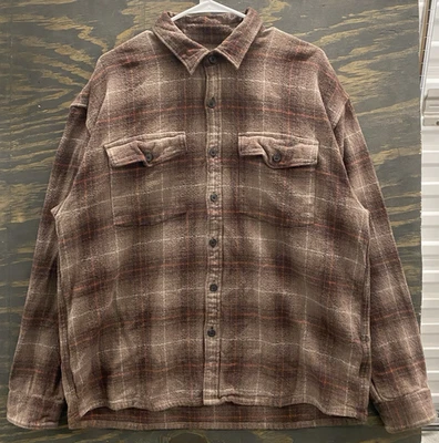 Abercrombie & Fitch Men’s XL Heavyweight Flannel Shirt Brown Shadow Plaid Button - Image 1 of 4