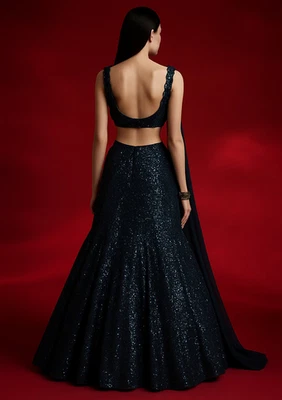 Medium 2-Piece Navy Sparkly Dress; Lehenga with Dupatta from HouseofIndya - Image 1 of 3