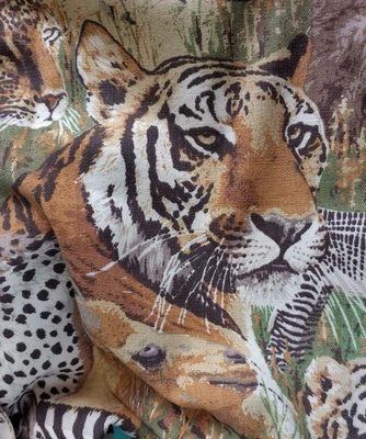 Vintage Safari Curtains Linen Panel Rod Pocket Drapery MCM Tropical Heavy - Image 1 of 4