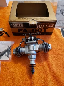 SAITO Flat Twin Engine - SAITO FA-60T  RC Motor FA 60 ABC 4C Twin - New - Picture 1 of 21