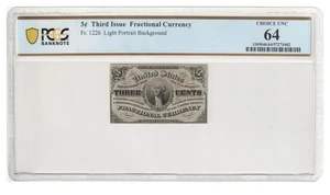 Three Cents Fractional Currency PCGS Choice Unc 64 3c  FR 1226 - Picture 1 of 3