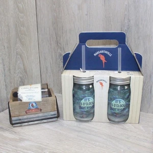 Two Margaritaville Mason Jar Glasses 'It's 5 O'Clock Somewhere" w/ Coaster Set - Picture 1 of 6