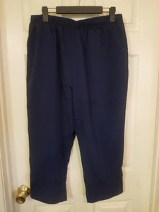 Plus Sz 2XL Cropped Pants Blue Elastic Waist Wide Leg L/W Pockets Button Cuff - Picture 1 of 10