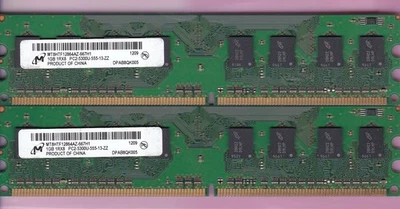 2GB 2x1GB PC2 5300 MICRON MT8HTF12864AZ-667H1 DDR2-667 DESKTOP MEMORY KIT DIMM - Image 1 of 2