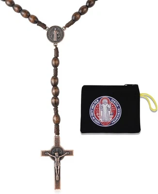 HANRESHE деревянные бусины четки ожерелье кресты подвеска католический коричневый  - Изображение 1 из 4