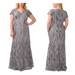 Adrianna Papell Sequined Embroidered Gown Maxi Dress Sz 14 W Special Occasion - Picture 1 of 13
