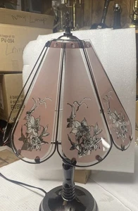 3 Way 23”Touch Lamp Pewter Base 8 Pink Glass Panels  FREE SHIP NEW - Picture 1 of 4
