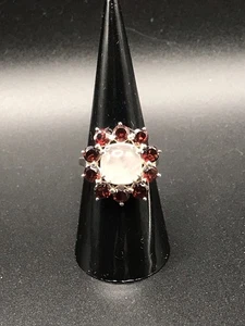 Damenring 935 Sterlingsilber Rosenquarz und Granat Größe 7 - Bild 1 von 12