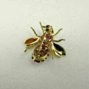 Broche 2,50 Ct coupe ronde rose rubis insecte accents mouche épingle finition or jaune 14 carats