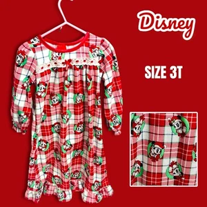 Disney Minnie Mouse Nightgown Red Plaid Christmas Wreath Pajamas Size 3T. - Picture 1 of 10