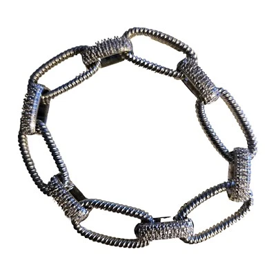 Brazalete de diamantes de plata de ley de 1/4 quilate clip de papel eslabón 6,5-7,5" ajustable Foto 1 de 4