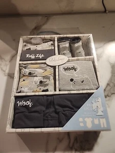 Newborn Baby Boy Lounge 5PC Layette Set 6-9 M Gray Dog Puppy Theme - Picture 1 of 13