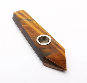 1Pc Natural tiger'seye Reiki Gemstone smoke pipe Crystal Quartz Healing Decorate - Imagen 1 de 9