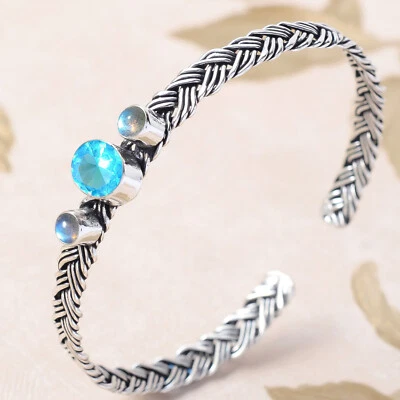 London Blautopas Labradorit Edelstein Armband 925 Sterling Silber Damen Mansc... - Bild 1 von 4