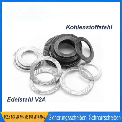 Sicherungsscheiben Schnorrscheiben Edelstahl V2A M2.5 M3 M4 M5 M6 M8 M10 M12-M42 - Bild 1 von 4
