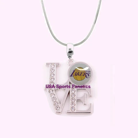 NBA Los Angeles Lakers 925 Sterling Silver Team Love Necklace W/Rhinestones Cover