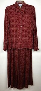 Vtg Pendleton Skirt Blouse Set Womens 16 Print Rayon Made USA Red 2Pc - Picture 1 of 16