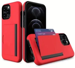 iPhone 15/ iPhone 15 + /15 Pro Max - Red Hybrid Credit Card Pocket Non-slip Case - Picture 1 of 3