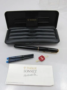 Vintage Parker Sonnet Fountain Pen 18k Gold Nib Black Lacquer Laque - Picture 1 of 17