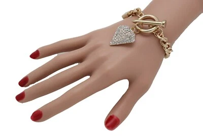 Women Gold Metal Chain Fashion Jewelry Wrist Bracelet Diamond Charm Lovely Look - Imagem 1 de 4
