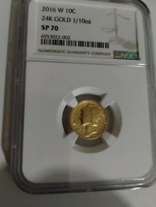 2016 W GOLD CENTENNIAL MERCURY DIME NGC SP70. - Picture 1 of 5