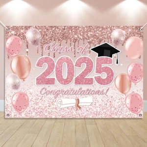 Pink Graduation Decorations Class of 2025, Pink Rose Gold Graduation Backdrop, C - Picture 1 of 12