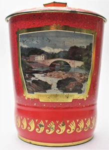 Duhram Castle Round Tall Red Gold Tea Cookie Tin Empty Vintage Rare - Picture 1 of 12